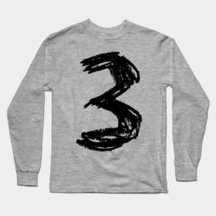 Handwritten Numeral: Three, Number 3 Long Sleeve T-Shirt